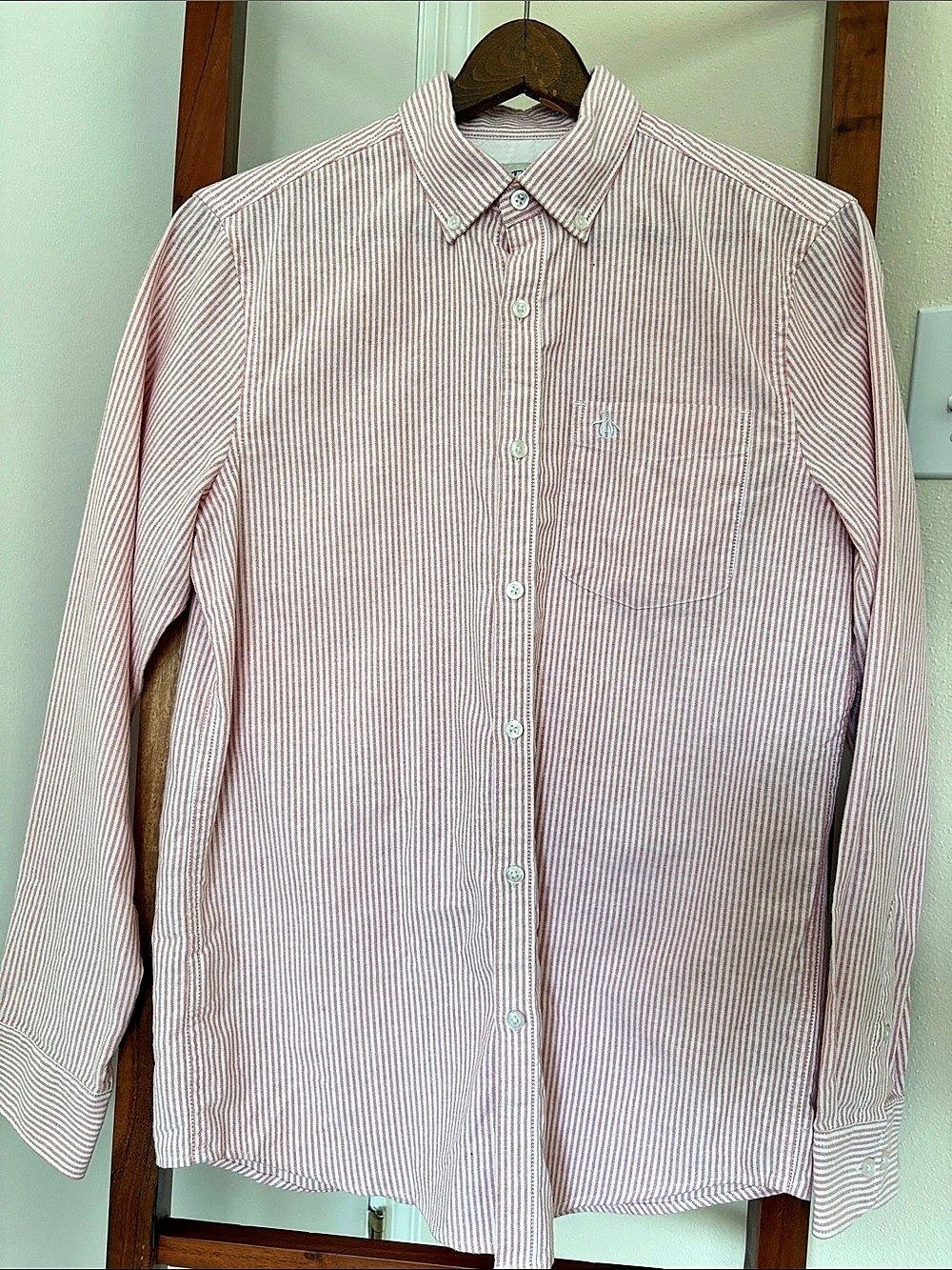 Original Penguin Striped Button Down Pink & White Small